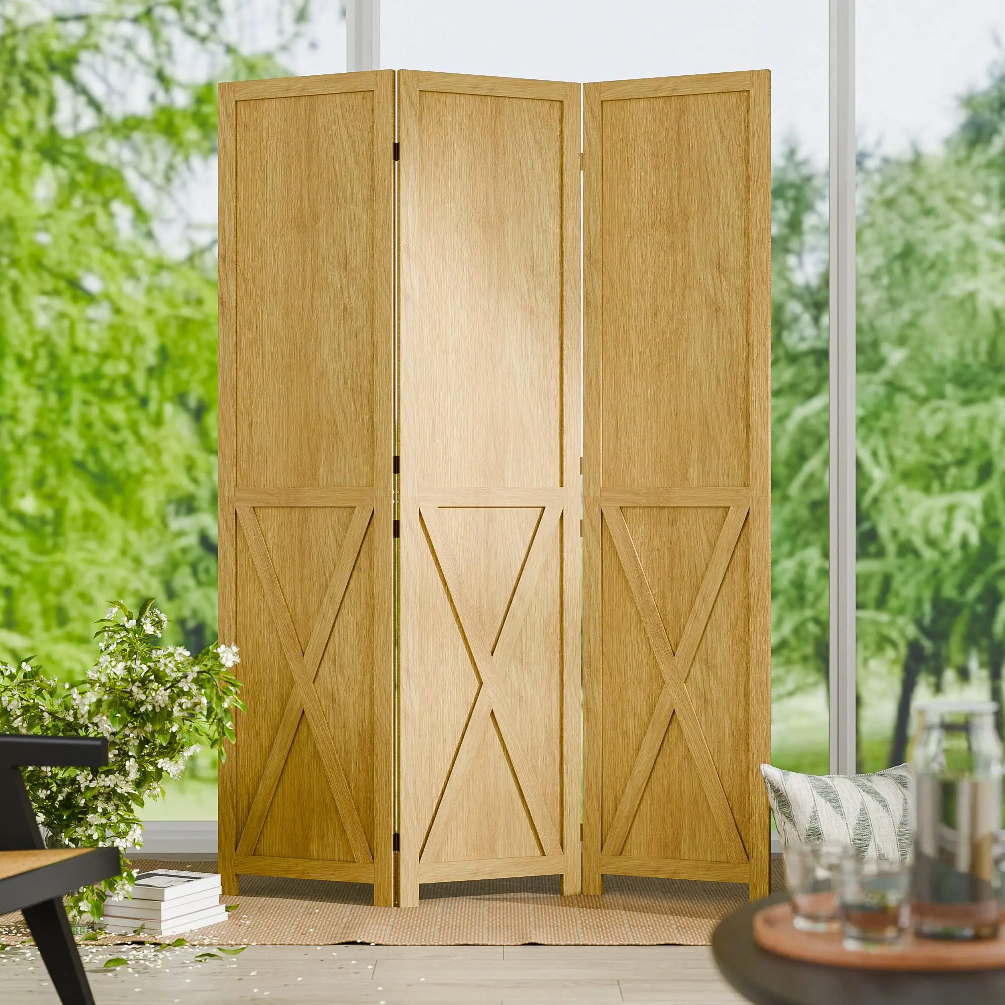6 Panel Folding Room Divider, Solid Wood Privacy Sn, Freestanding Partition Wall, Temporary Wall for