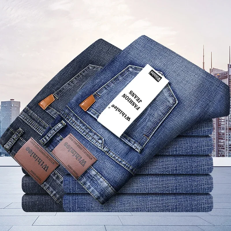 

Мужские модные деловые повседневные удобные универсальные джинсы, трендовые мужские облегающие прямые джинсовые брюки, эластичные однотонные брюки