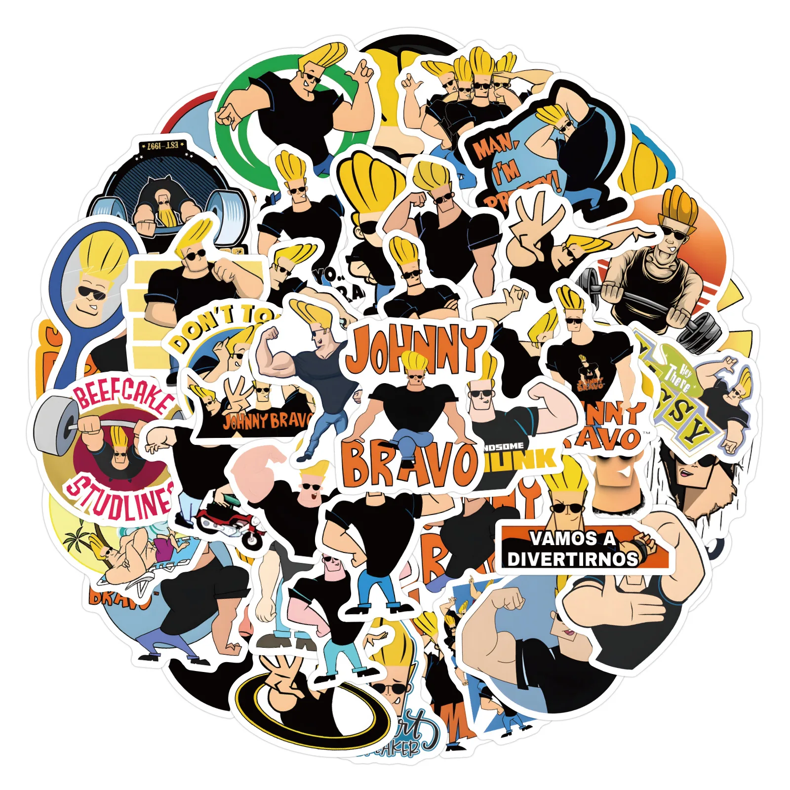 

60PCS Johnny Bravo Stickers Graffiti Stickers DIY Diary Phone Case Handmade Scrapbook Aesthetic Stickers