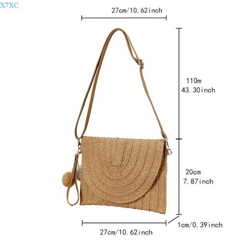 X7XC Женская пляжная сумка ручной работы Сумка на плечо Повседневная сумка Соломенная сумка через плечо Сумка