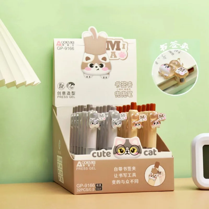 32 шт./лот, гелевая ручка Kawaii Cat Press, милая ручка 0,5 мм, нейтральная ручка для школы, канцелярские принадлежности, рекламный подарок
