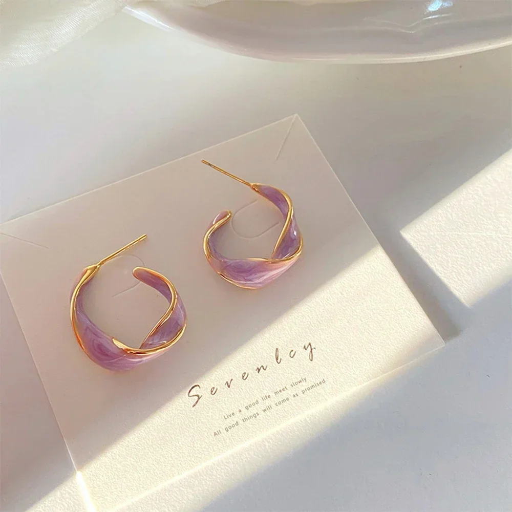 New Fashion Lavender Purple Earrings For Woman Metal Golden Twisted Art Line  Stud  Gift Jewelry Gifts 2024