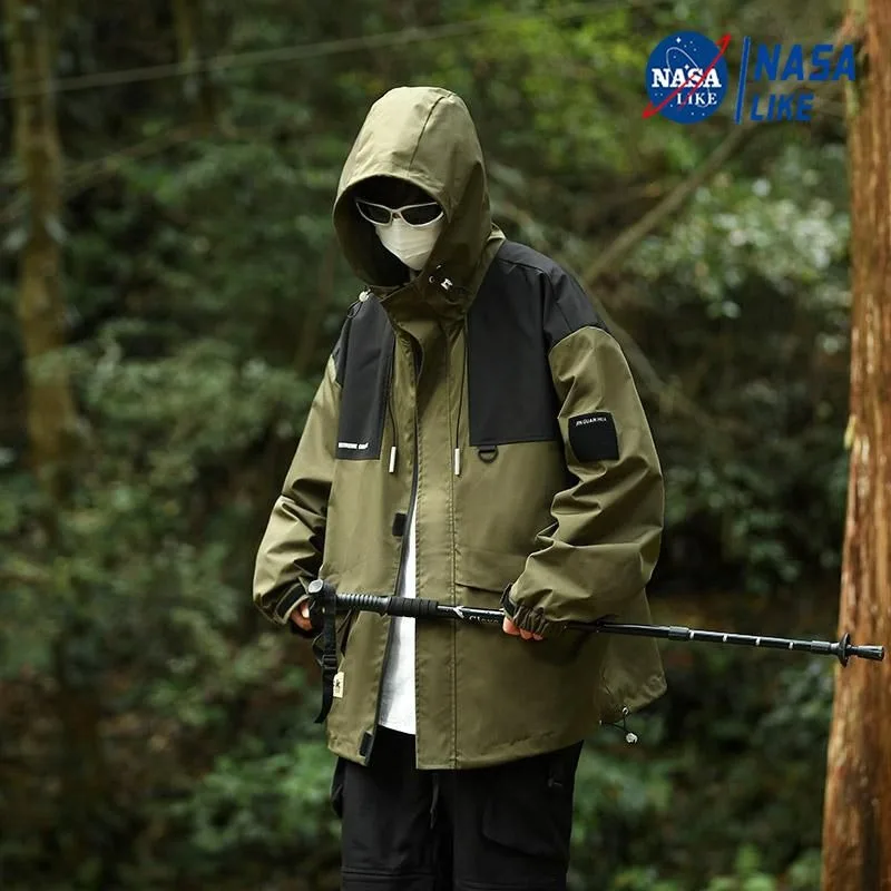 Outdoor Fleece Hooded Jacket Men Autumn Winter Workwear Windproof Thickened Winter Jacket Fashionable and Simple Men's Clothing