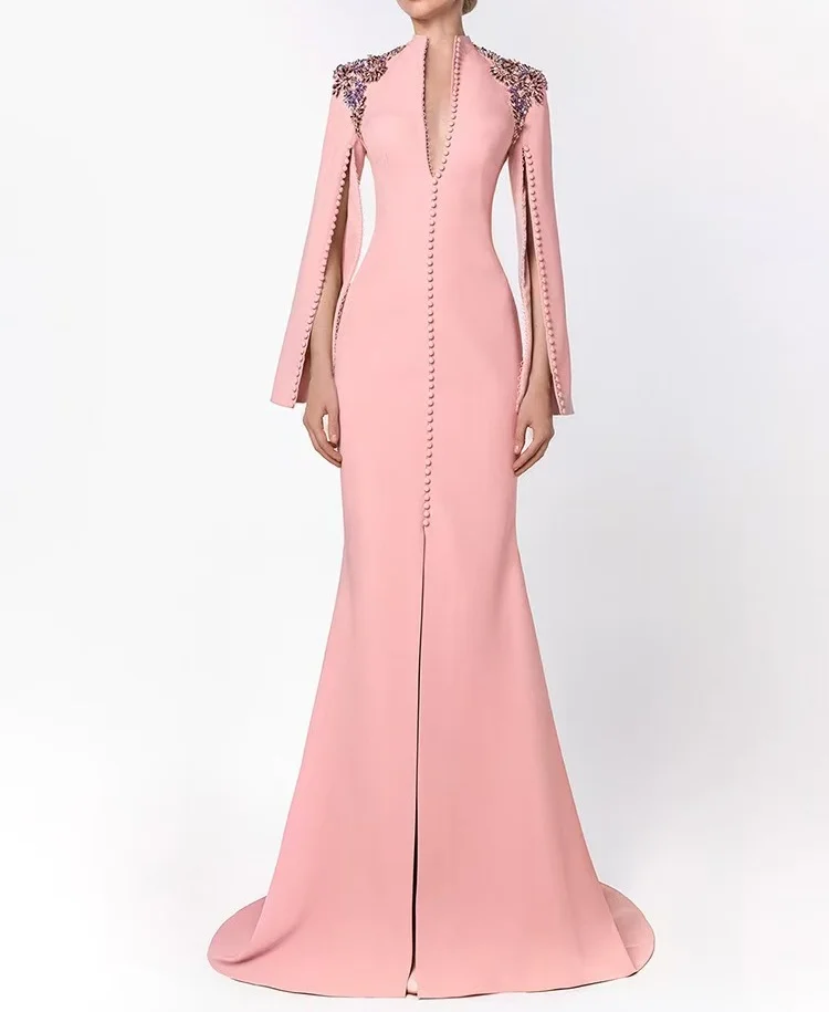 

QR Customized Temperament Elegant trailing Shoulder seambead access control bag buckle Long Sleeves Banquet socialite special