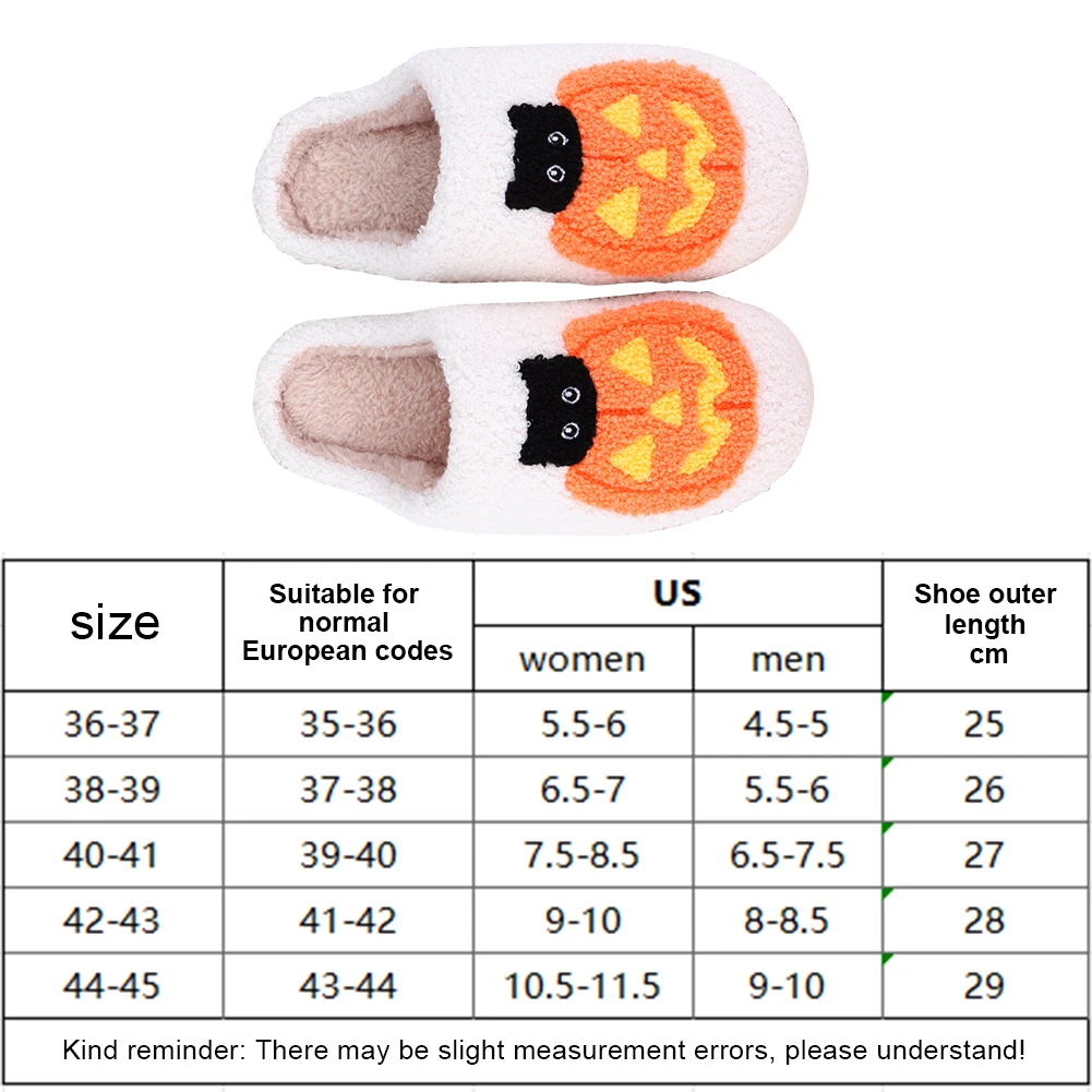 Halloween Plush Slippers Anti Slip Comfortable Furry Slippers Pumpkin Cat Pattern Fluffy Home Slippers for Winter Autumn