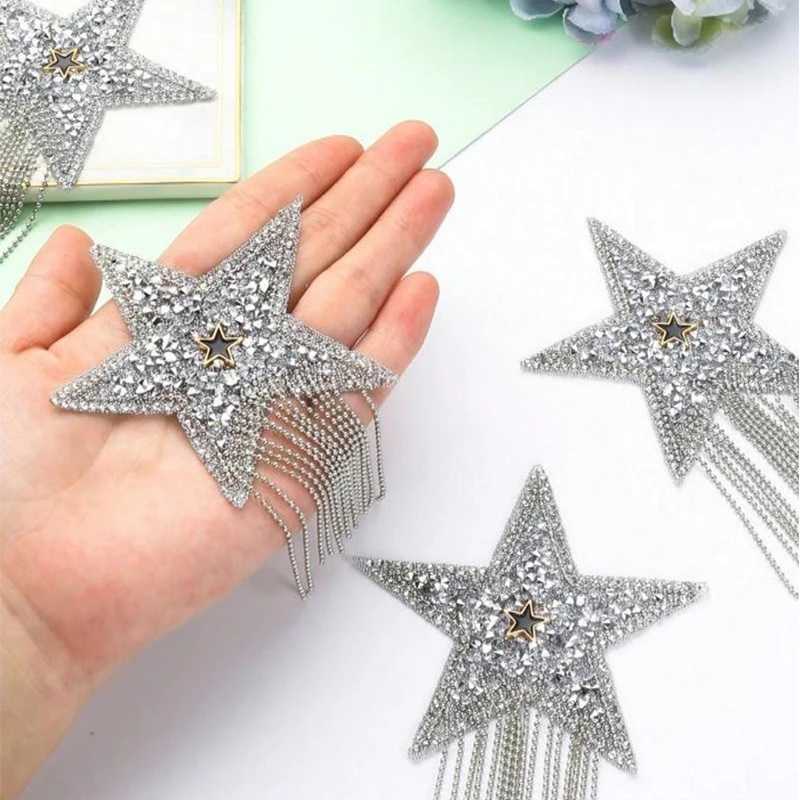 1/2/4Pcs Five-pointed Star Shape Clothing Iron-On Patch with Tassel, Clothing Decoration Pants Repair Decorative DIY Accessories