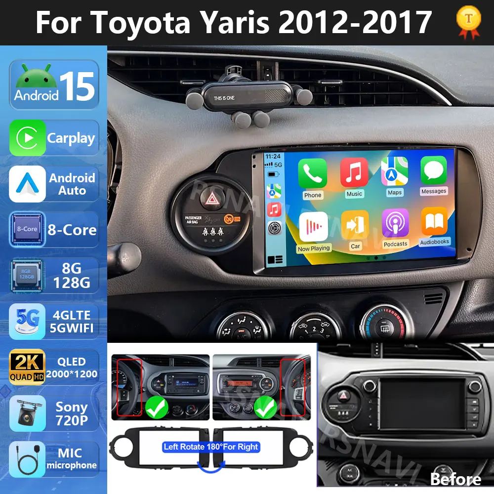 

Plug and Play Android 15 для Toyota Yaris 2012-2017 2K QLED Автомобильный радиоприемник Мультимедийный видеоплеер GPS Стерео CarPlay 4G Головное устройство