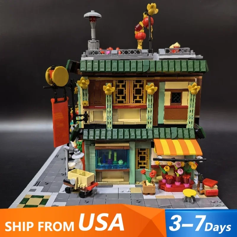 Juego de edificios para casa, tienda de restaurante chino, arquitectura de tienda de ciudad, edificios modulares, Kit de modelo de ensamblaje, regalo de Navidad, 2028 Uds.