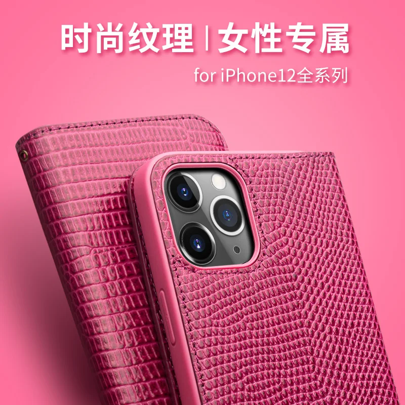 

Qialino флип-чехол из натуральной кожи для Iphone 15, 14, 13, 12, 17 Pro Max, чехол для телефона из натуральной коровьей кожи, держатель для карт, женская и женская роза