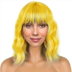 HAIRJOY Synthetic Hair Wigs Women Short Yellow Wig  with Bangs for Costume