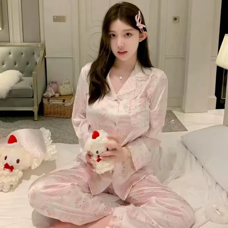 Kawaii مرحبا كيتي منامة السراويل الكرتون أنيمي نمط الحرير الجليد المرأة بيجامة طالب ملابس خاصة الحبيب فتاة بيجامة مجموعات