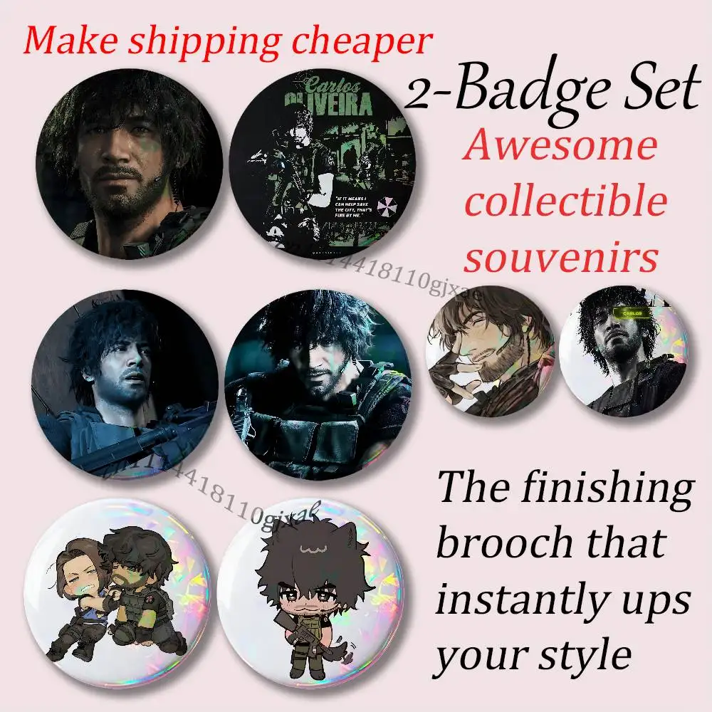 R-Resident E-Evil Carlos Oliveira Brooches for Backpack Accessories25,32,44,58,75mm Round Enamel 2-piece set Cartoon Anime Badge