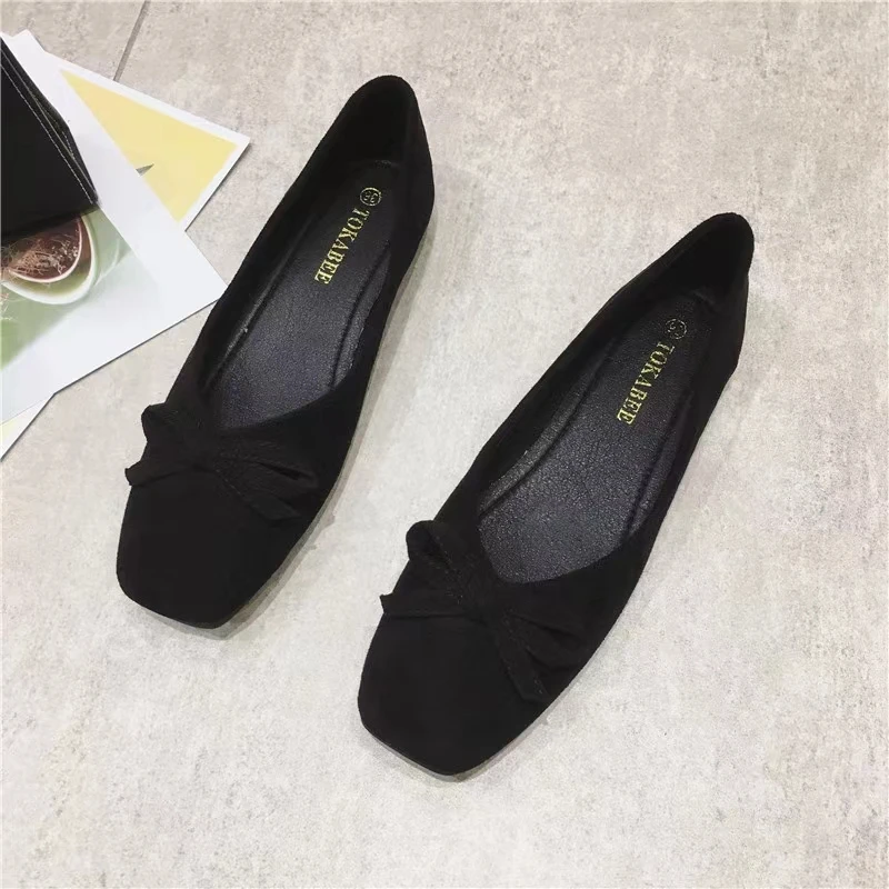 Women Flats Black Flat Shoes Dressy Comfort Summer Spring Casual Shoe Female Walking Shoes Square Toe Size 31-46 Bowknot Loafers