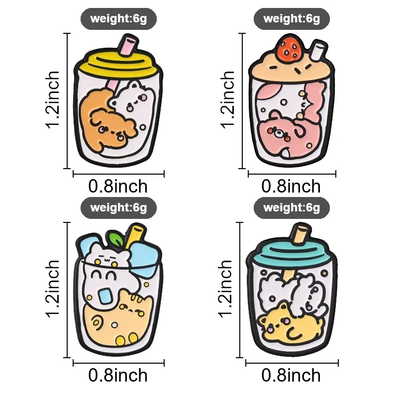 Cute Bubble Tea Badges Kawaii Cartoon Animal Milk Tea Cup Brooch Puppy Cat Bear Accessories Sweet Small Gift