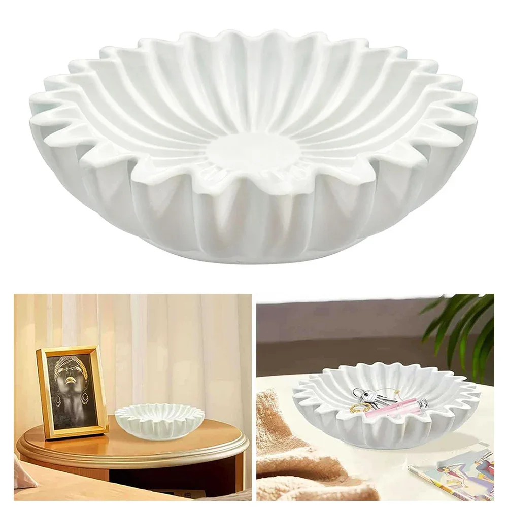 

Decorative Bowl Fruit Bowl Living Space Smooth White Groove Structurally Sturdy Timeless Design Unique Art Piece