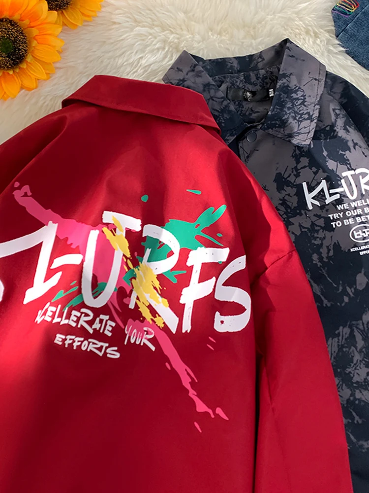 

Мужская куртка в американском стиле с эффектом брызг краски, свободного кроя, больших размеров, дизайнерская, в гонконгском стиле, с модным воротником