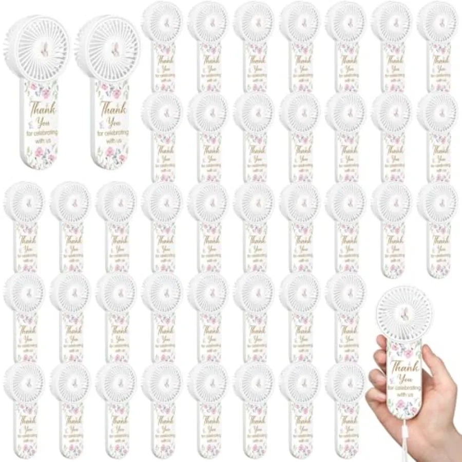 

Wedding fan favors for outdoor ceremonies, battery-operated portable party gifts in colorful wildflowers design, lightweight pl