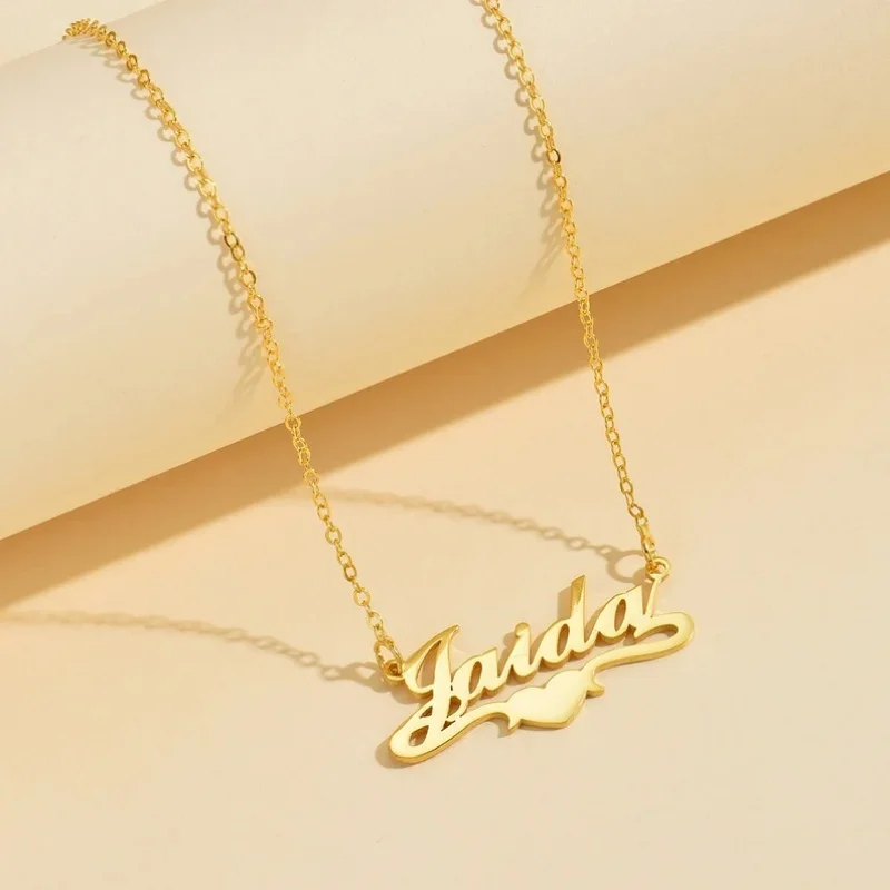 Custom Name Necklace Personalized Stainless Stee Heart Script Name Pendant Jewelry Gift For Women Birthday Anniversary Present