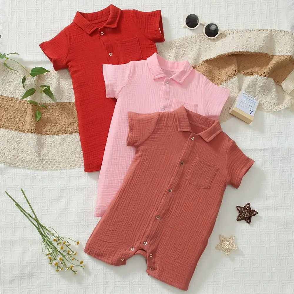 

Дышащие детские костюмы для ползания, мягкий хлопковый комбинезон для малышей, однотонный комбинезон для новорожденных с короткими рукавами (3 шт.)