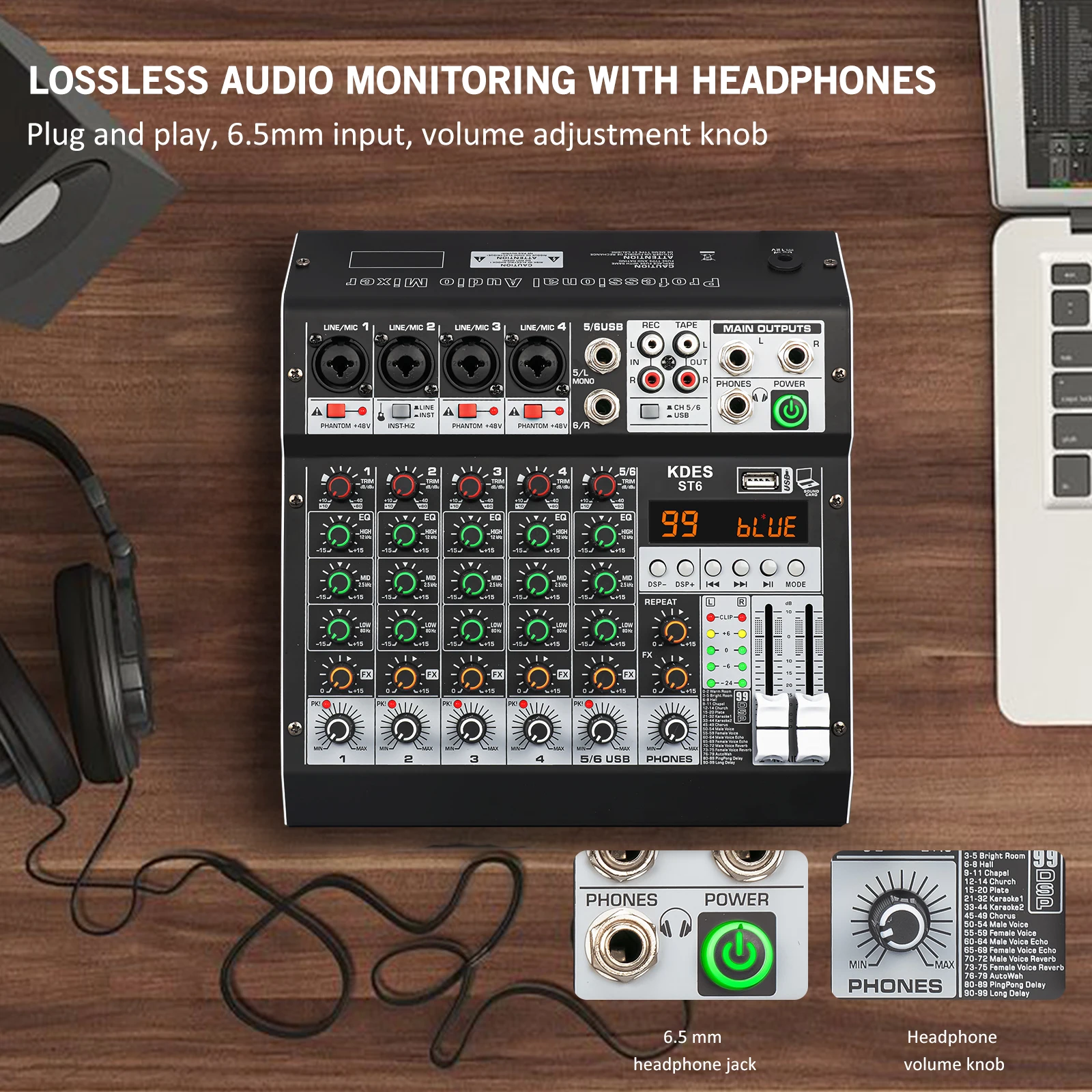 KDES ST4-6 جهاز مزج الصوت 4-6 قناة 99 DSP تأثير سجل الكمبيوتر 48 فولت الطاقة USB خلاطات الصوت بلوتوث DJ وحدة التحكم خلط لكاريوك #6