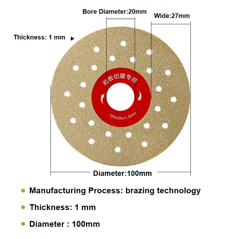 1PC 100mm Ultra-Thin Diamond Cutting Disc for Porcelain, Glass, Ceramic Tile & Rock Slabs - Flat Grinding Blade