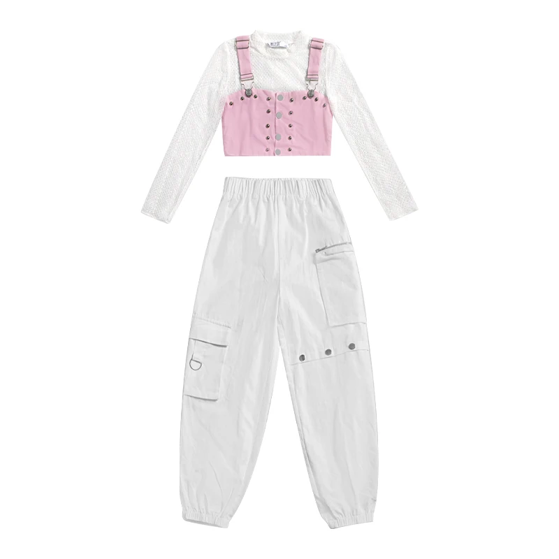 Dance Catwalk Show Performance Wear  Dance Girl Clothes Fashion K-pop Stage Outfit 3 Pcs Pink and White Costume Jazz