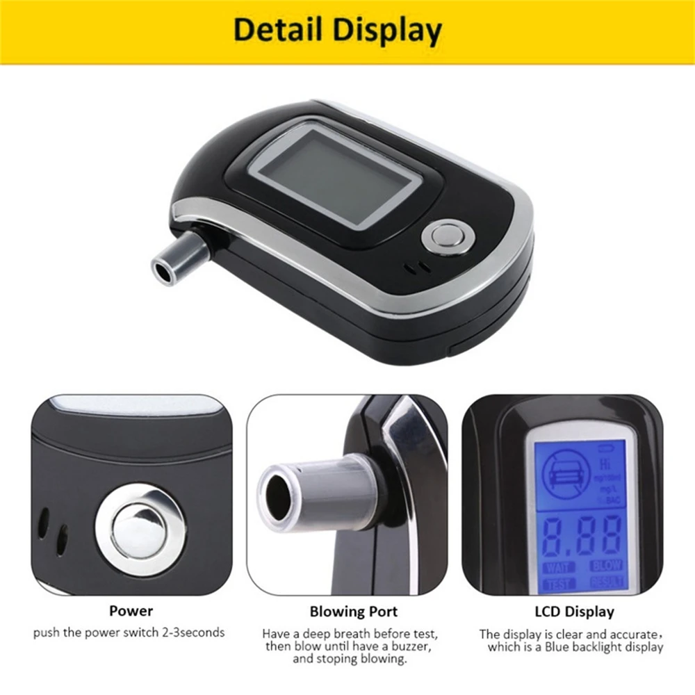 

New Digital Breath Alcohol Tester Mini AT6000 Alcohol Tester Breath Drunk Driving Analyzer LCD Screen Professional