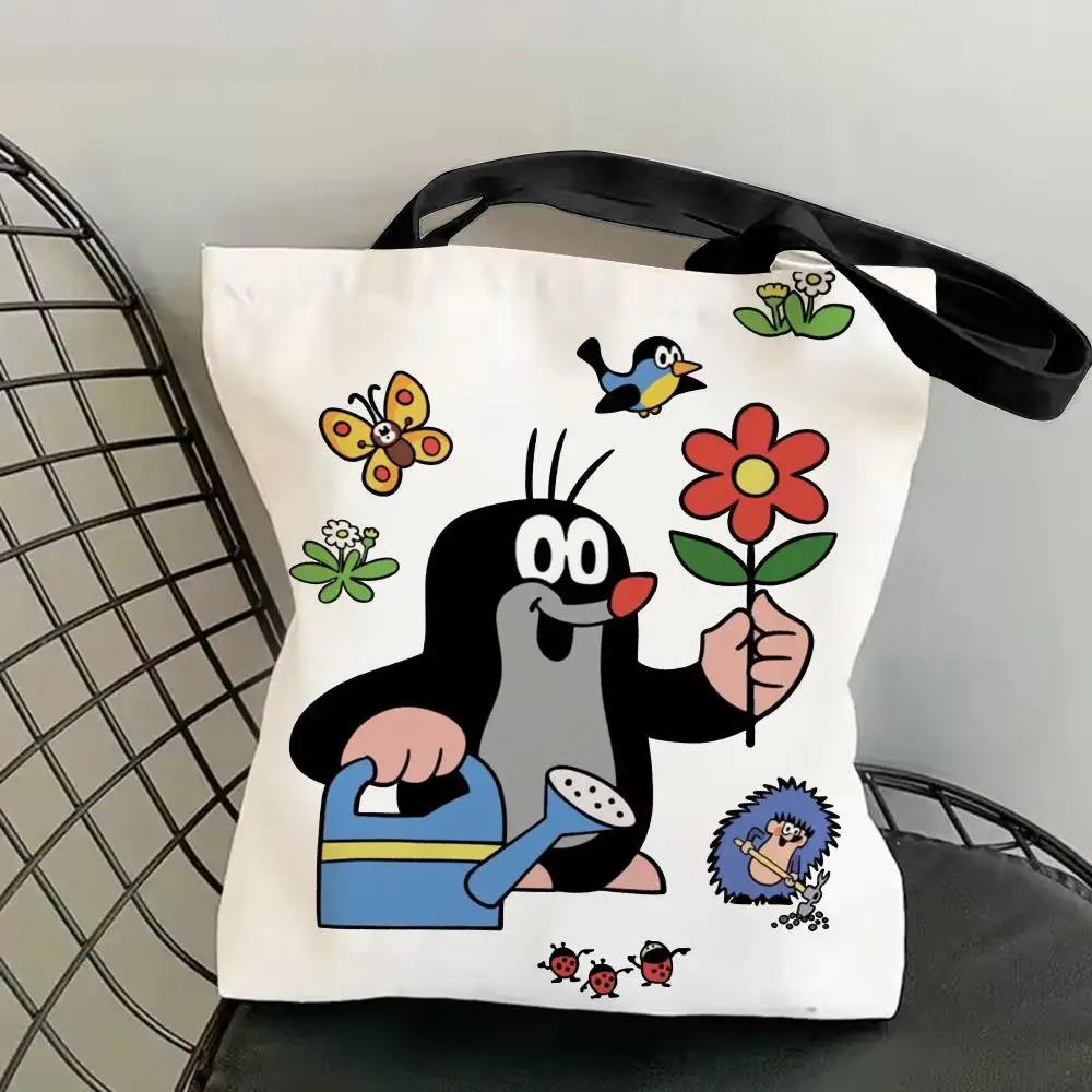 Cartoon Cute The Little Mole Storage Bags Canvas Double-Sided Print Fashion Shoulder Tote Shopping Bag Gift Eco Handbags