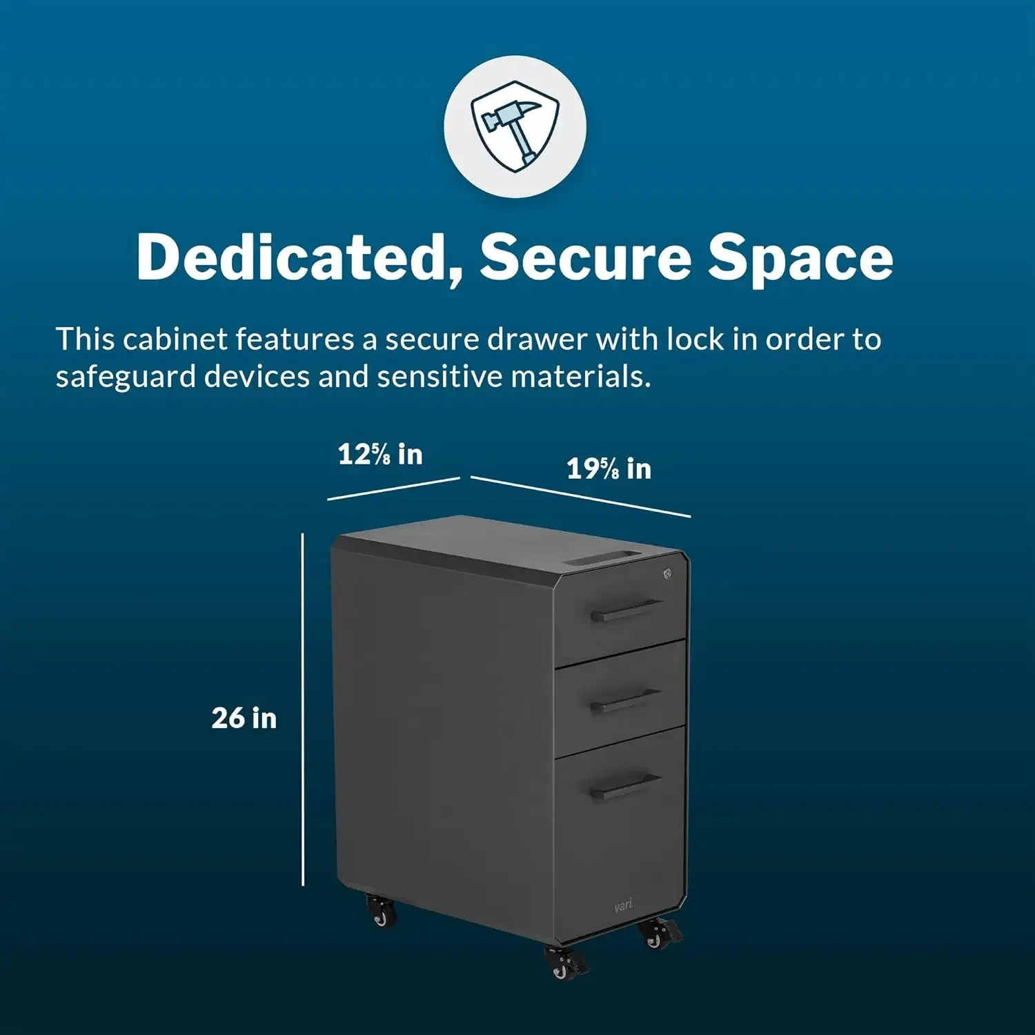 Archivador Vari Slim - Archivador de oficina con tres cajones - Pedestal compacto y móvil con acero resistente - Hogar o oficina