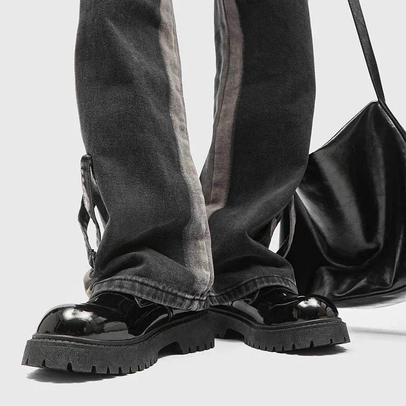 Chaussures en cuir à lacets pour hommes, mocassins décontractés, plateforme solide, mi-talon, Parker rond, eau verte, printemps et automne, mode 2023