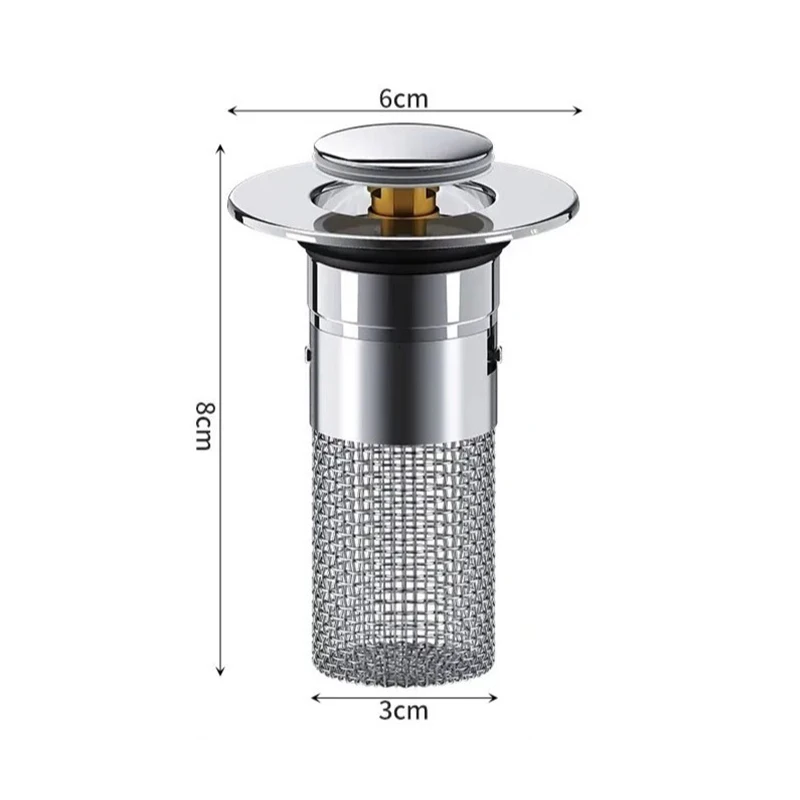 Bathroom Sink Drain Strainer Universal Pop-Up Sink Hair Catcher Anti-Clog Stainless Steel Drain Filter Basket for Washbasin