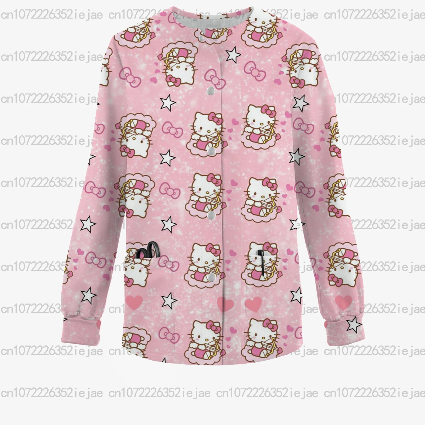 الشتاء المرأة ممرضة موحدة مطبوعة عيد الميلاد مرحبا كيتي التمريض جيب متجمد أعلى الحيوانات الأليفة متجر مستشفى سترة طبية أعلى