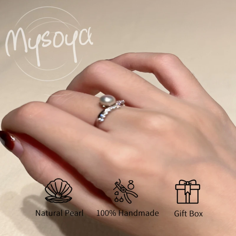 

MYSOYA Freshwater Pearl Princess Ring 6-7mm With Gift Box, For Her/Him, Birthday/Wedding/Christmas/New Year/Anniversary Gift