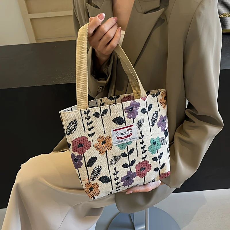 

1pc Bohemian fashion handbag,an elegant purple floral handbag with a zipper closure,suitable for outings,commuting or daily use.