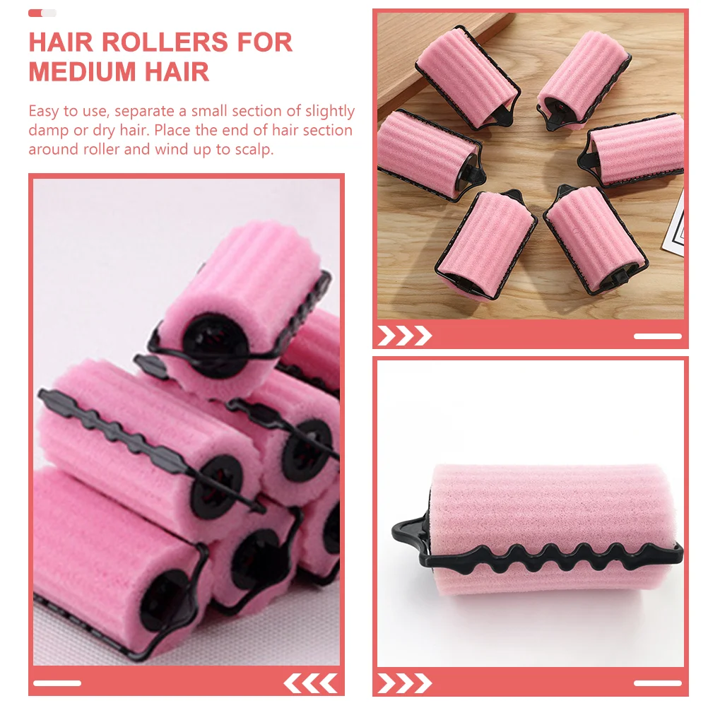 8 ชิ้นไม่เจ็บผมฟองน้ําลูกกลิ้งโฟม Curlers Barrettes หมวกสําหรับปริมาณพลาสติก Perm Self Holding ผู้หญิง