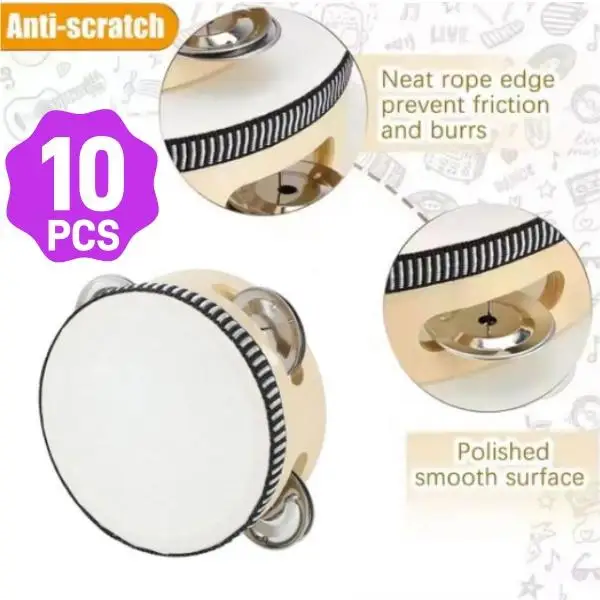 

10Pcs 6inch Hand Held Drum Tambourine Drum Metal Jingles Percussion Musical Instrument For KTV Party Games