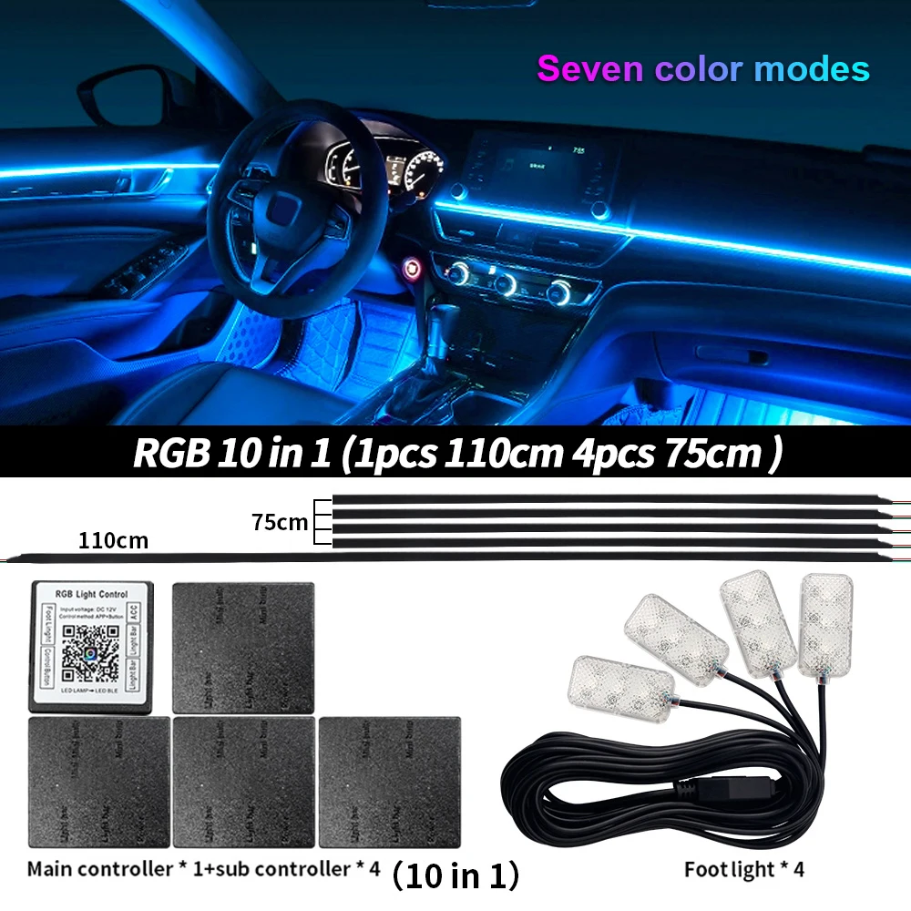 18-in-1-LED-Symphonie-Umgebungslichter für den Autoinnenraum, Vollfarb-Streamer, RGB, 64 Farben, Neon-Acryl-Streifen, Dekoration, Atmosphärenlampe