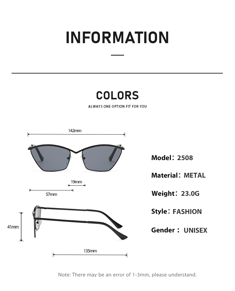 Neue trendige Cat-Eye-Sonnenbrille mit Retro-Metallrahmen, hochwertige UV-beständige Sonnenbrille für Männer und Frauen 2508 – Detail 6