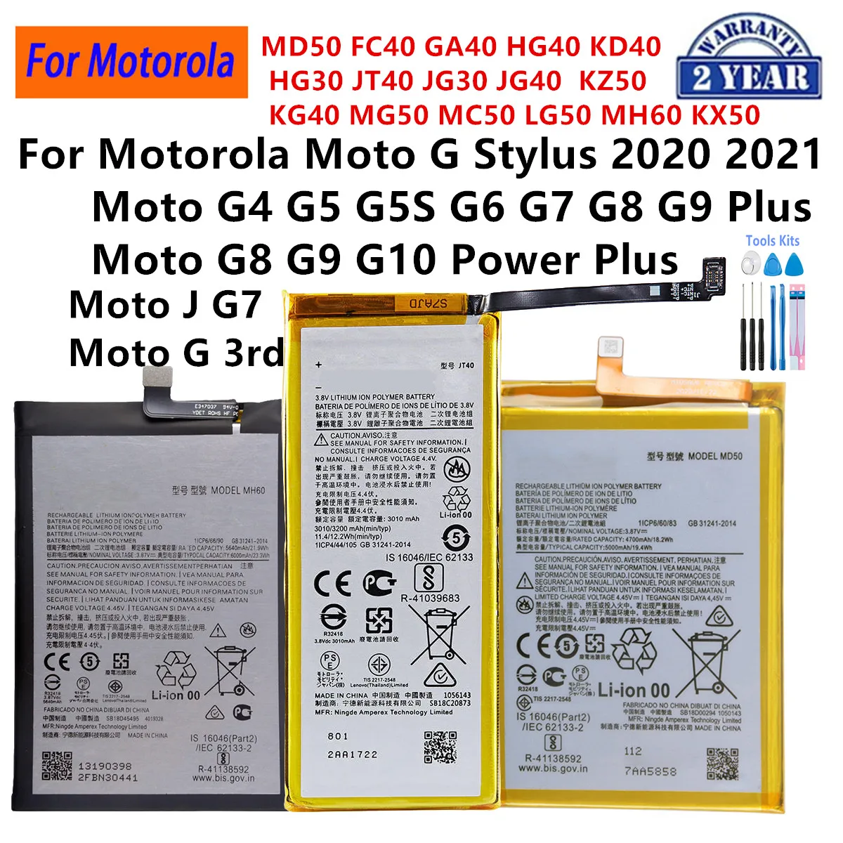 Batería MD50 FC40 GA40 HG40 KD40 HG30 JT40 JG30 JG40 KZ50 KG40 MG50 MC50 LG50 MH60 KX50 para Motorola G Stylus G4 G5S G6 G7 G8 G9