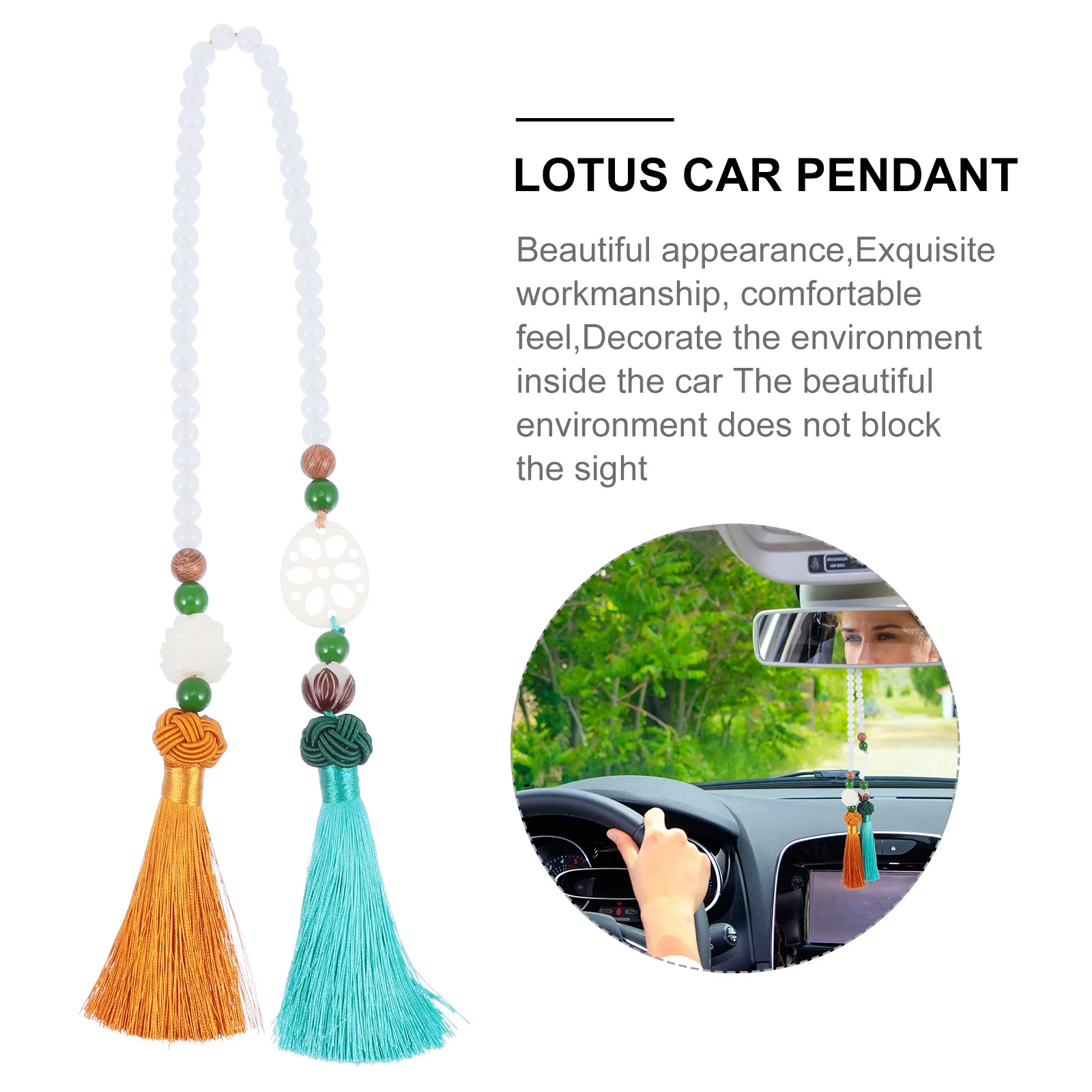 

1Pcs Premium Lotus Roots Bead Tassel Car Pendant Hanging Decor for Auto Interior Rearview Adornment Bag Home Kids Room Living