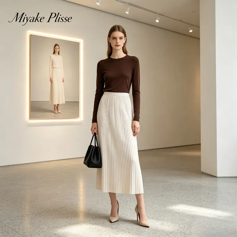 Miyake Pleated 2026 Spring and Autumn New Pleated Skirt Women's Fashion Casual Elastic High Waist A-line Versatile Skirt Pleat