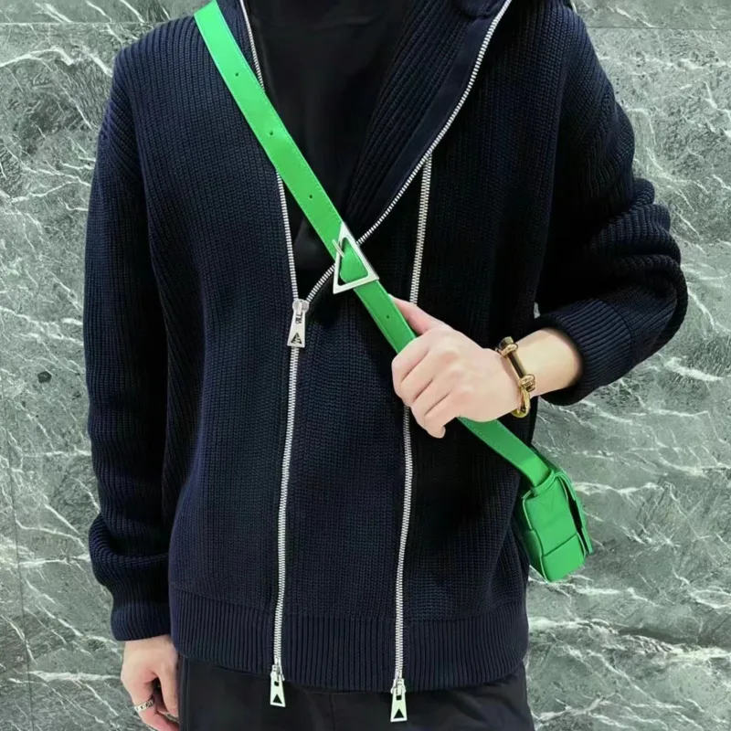 HKSH Spring Autumn New Men Niche Design Double Zipper Multi-Way Knitted Cardigan Trend Fashion Casual Loose Sweater Coat HK19010