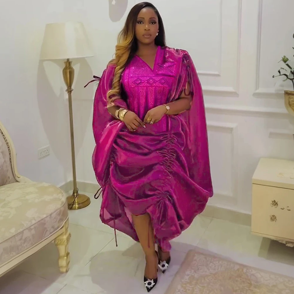 여성을위한 전통적인 아프리카 드레스 Dashiki 자수 맥시 가운 플러스 사이즈 Boubou 2 PCS 세트 의류 웨딩 파티 이브닝 ​​가운