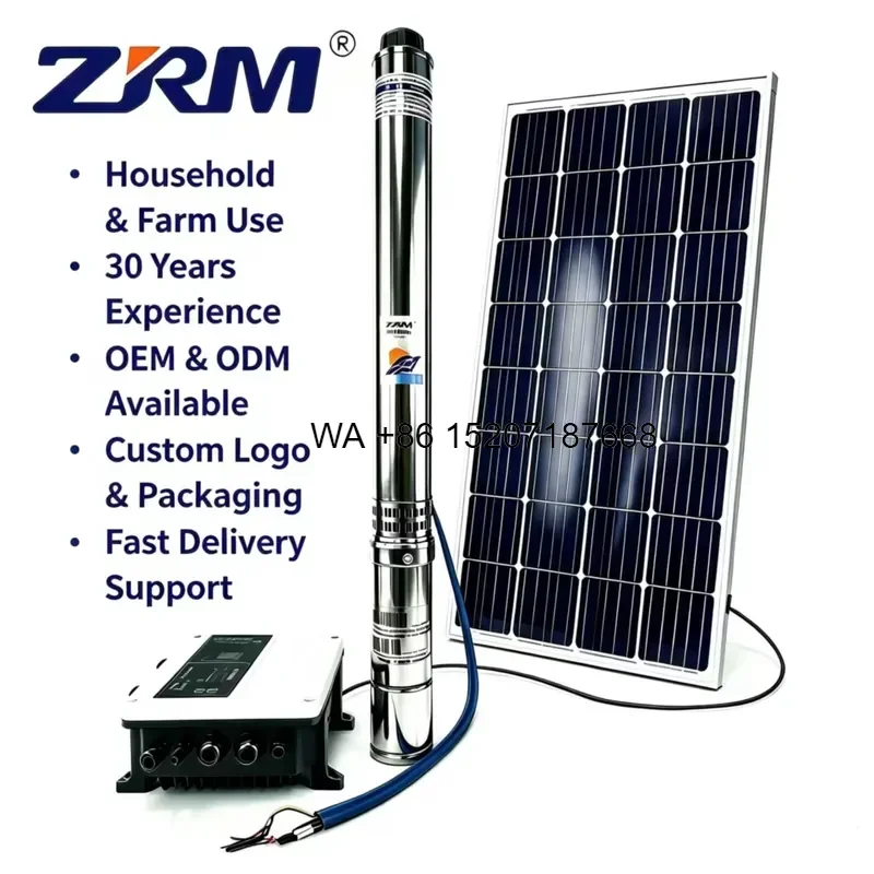Wmwmnu for 3 Inch 750W 90V Agricultural Irrigation Home Water Supply AC DC Solar Powered Submersible Water Pump for Deep Well