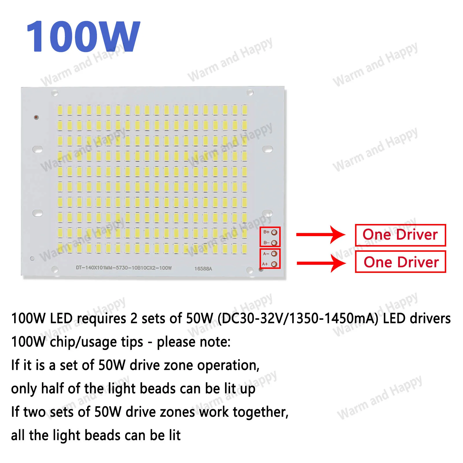 SMD-5730 100W DC30-32V SMD źródło światła tablica LED COB kwadratowy chip aluminiowy biały 6500K zewnętrzne akcesoria do reflektorów na dziedzińcu