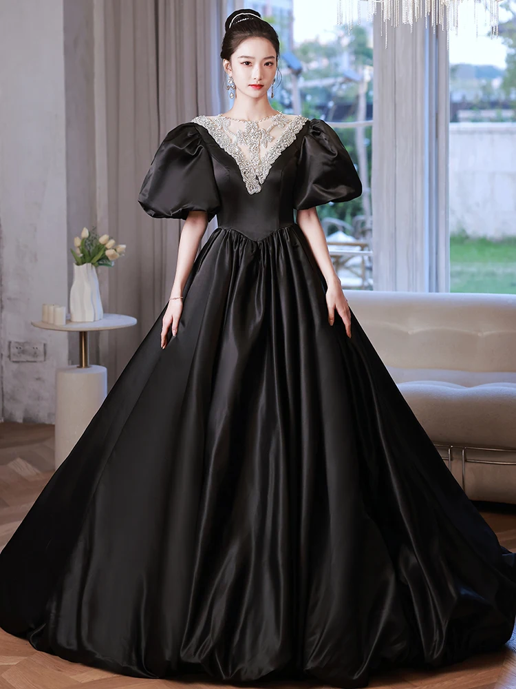 

Ele Bla Evening Gown Satin Fabric ort Sve Deep V Ne mid Waist Floor Length Wedding Dr for Women Par Dr