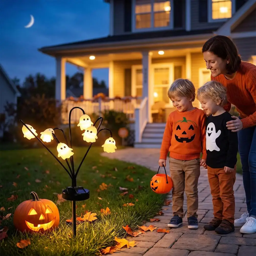 Glowing Pumpkin Yard Stakes Halloween Solar Garden Lights Decorative Ghost Pumpkin String Lights Waterproof Outdoor Led for Yard
