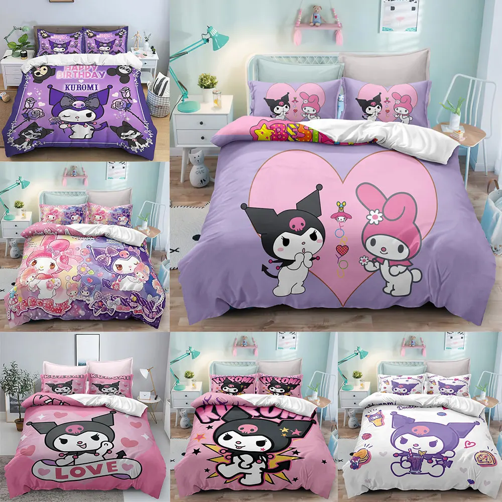 

Cartoon Kuromi Bedding Sets Comforter Cover Quilt Bed Cover Duvet Cover Pillow Case 2-3 Pieces Sets Bedroom Decoration