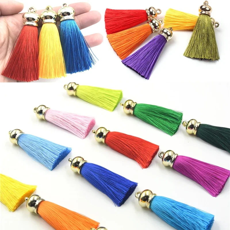 5/10Pcs Silky Tassel Elegant Keychain Tassels with Gold Metal Caps DIY Crafts Soft Tassel Jewelry Making Key Chain Charms Decor