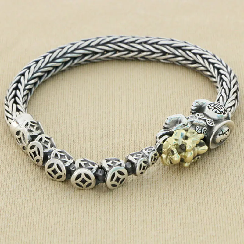 China-Chic style S925 sterling silver safe tattoo money pixiu bracelet creative popular male retro jewelry